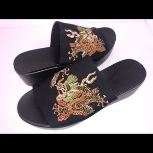 BeBe Stretchy Dragon Embroidered Slide Sandals NEW